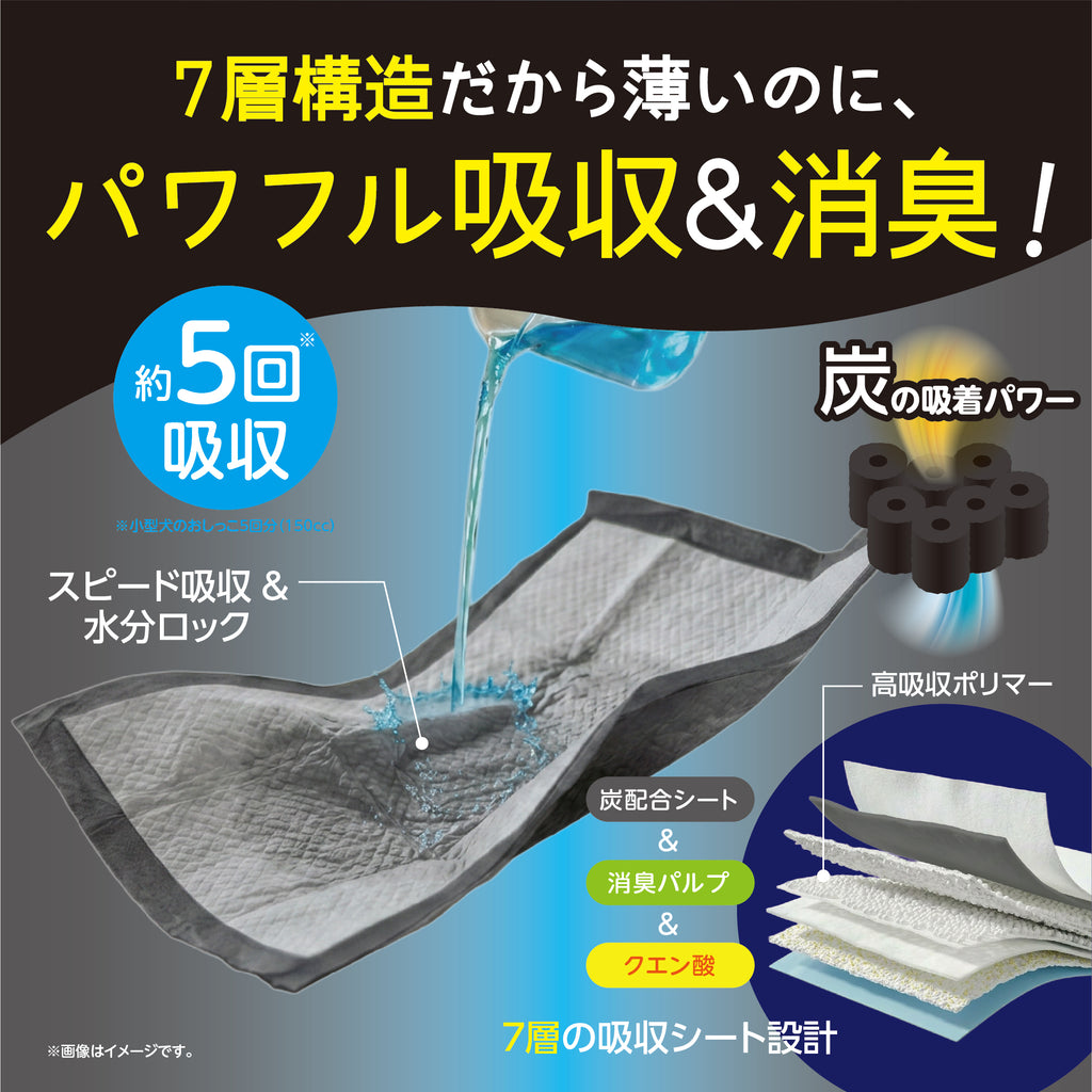 ペットアンドミー 炭シート採用 ペットシーツ 超強力消臭 5回吸収 7層構造 全面接着（3サイズ展開）